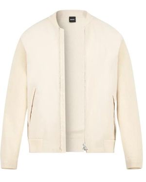BOSS Knitted-Sleeve Bomber Jacket - Natural