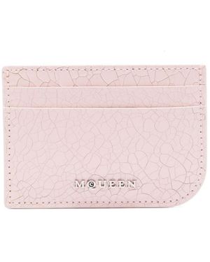 McQueen Cracked-Effect Logo Plaque Cardholder - Pink