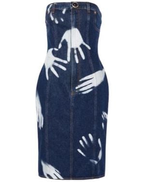 Area Printed Strapless Denim Midi Dress - Blue