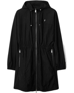 Burberry Logo Plaque Hooded Drawstring Trench Coat - Black