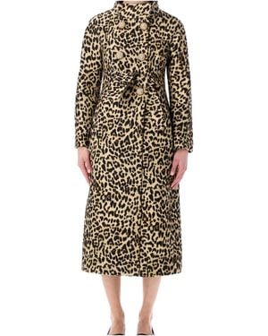 Valentino Leopard Printed Double-Breasted Coat - Multicolour