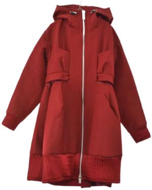 Sacai Long-Sleeved Hooded Coat - Red