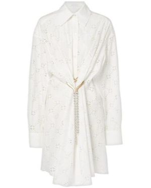 Area Draped Cotton Shirt Dress - White