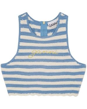 Ganni Crochet Racerback Top - Blue