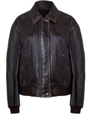 Prada Leather Bomber Jacket - Black