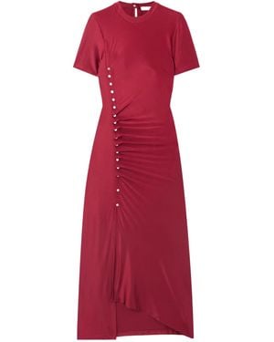 Rabanne Button-Decorated Pleated Dress - Red