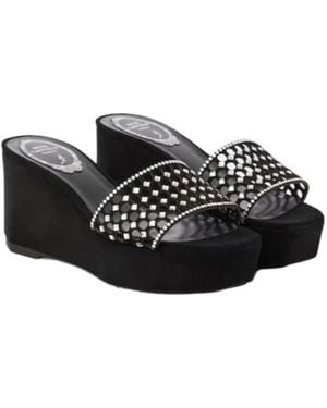 Rene Caovilla Embellished Suede Platform Slides - Black