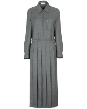 Fendi Long Sleeved Pleated Shirt-Style Jumpsuit - Grey