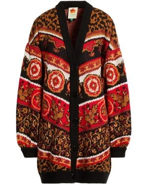 FARM Rio Jacquard-Knit Cardigan - Red