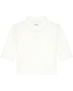 Courreges Logo-Embroidered Ribbed-Knit Crop Top - White