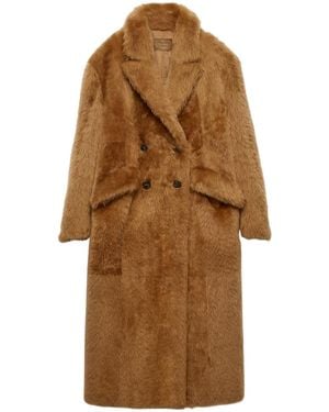 Prada Shearling Double-Breasted Coat - Brown