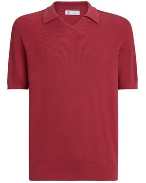 Brunello Cucinelli V-Neck Short-Sleeve T-Shirt - Red