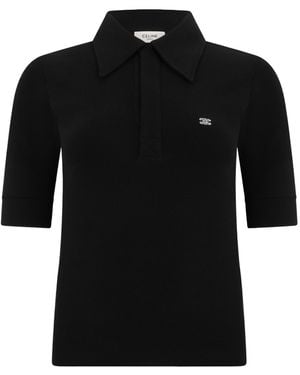 Celine Collared Short-Sleeved Polo Shirt - Black