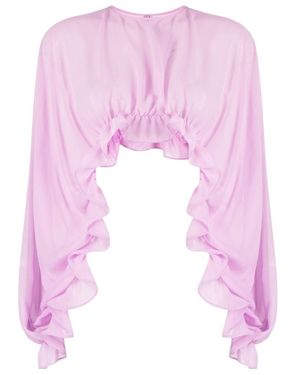 Pinko Ruffled Semi-Sheer Crop Top - Pink