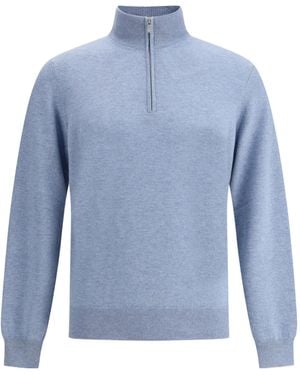 Brunello Cucinelli Funnel-Neck Knitted Polo Shirt - Blue