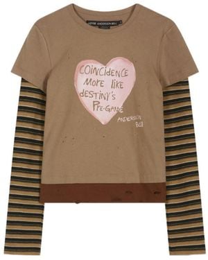 ANDERSSON BELL Layered Heart Message Long Sleeve T-Shirt - Brown