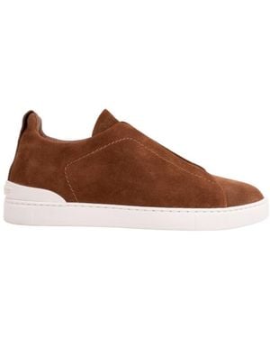 ZEGNA Stitched Low-Cut Sneakers - Brown