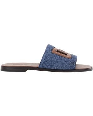 Dolce & Gabbana Dg Cut-Out Logo Denim Slides - Blue