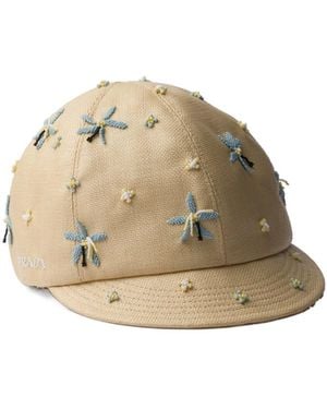 Prada Embroidered Cap - Natural