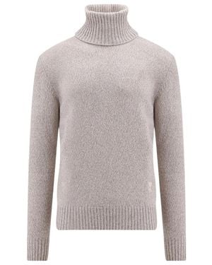 Ami Paris Ami De Coeur Roll Neck Knitted Jumper - Grey