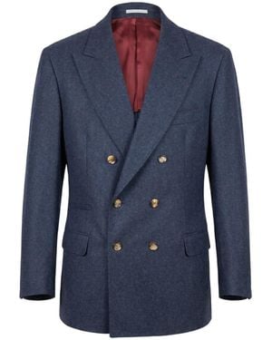 Brunello Cucinelli Double-Breasted Peak-Lapel Blazer - Blue
