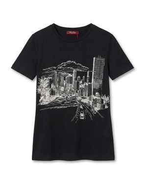 Max Mara Studio Ernesta Graphic Patterned T-Shirt - Black