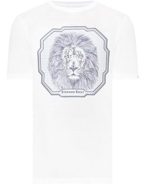 Stefano Ricci Logo Embroidery Detail Short-Sleeved T-Shirt - White