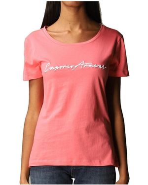 Emporio Armani Round Collar Logo T-Shirt - Pink
