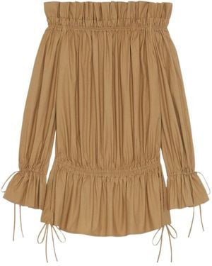 Saint Laurent Gathered Off-Shoulder Mini Dress - Natural