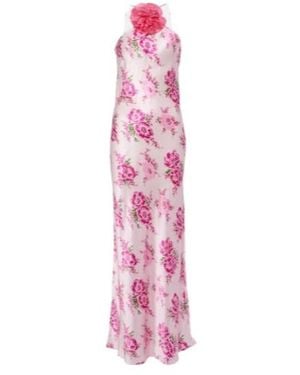 Rodarte Floral-Appliqué Silk Maxi Dress - Pink