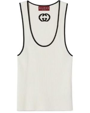 Gucci Ribbed Tank Top With Intarsia - Natural