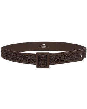 Weekend by Maxmara Square-Buckle Woven Belt - White