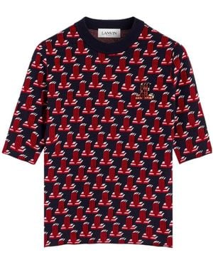 Lanvin Intarisa-Knit Short-Sleeve Top - Red