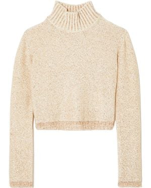 Altuzarra Melitta Cropped Sequin-Embellished Knitted Turtleneck Sweater - Natural
