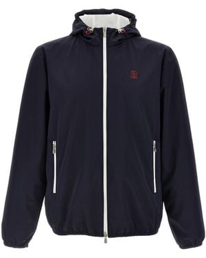 Brunello Cucinelli Waterproof Jacket With Hood - Blue