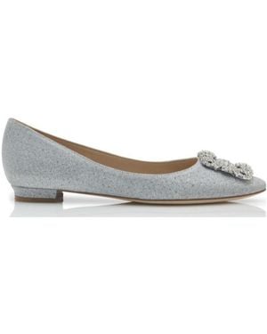 Manolo Blahnik Rhinestone Shiny Flats - Grey