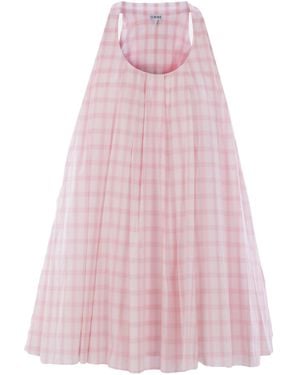 Loewe Checked Flared Midi Dress - Pink