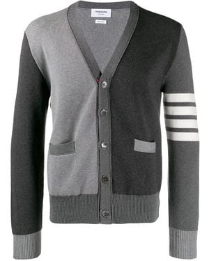 Thom Browne Bar V-Neck Cardigan - Gray