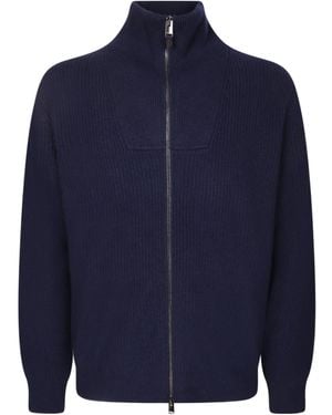 Canali Zip Collar Fine Knit Cardigan - Blue
