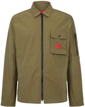 BOSS Hugo Emmond Cotton Long Sleeve Zip Overshirt - Green