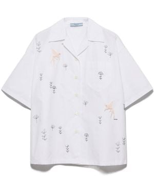 Prada Embroidered Poplin Shirt - White