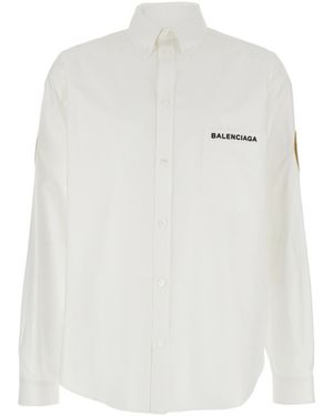 Balenciaga Logo Embroidered Long-Sleeved Shirt - White