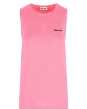 Miu Miu Crewneck Sleeveless Knitted Top - Pink