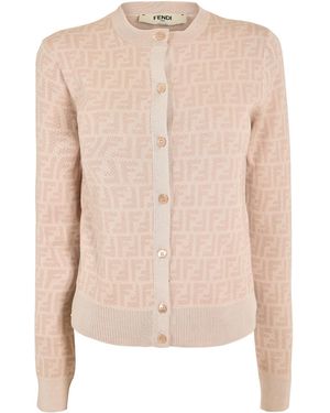 Fendi Light Crew Neck Knit Cardigan - Pink