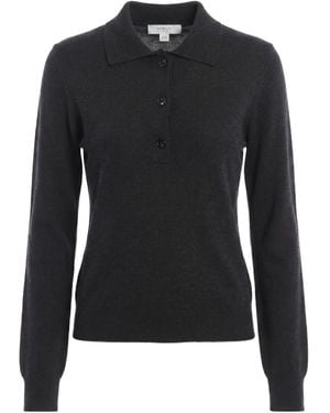 Malo Ribbed Knitted Polo Top - Black