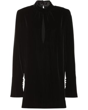 Saint Laurent Cut-Out Detailed Long-Sleeved Dress - Black