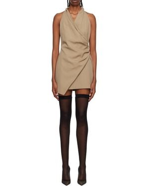 Balmain V-Neck Draped Mini Dress - Natural