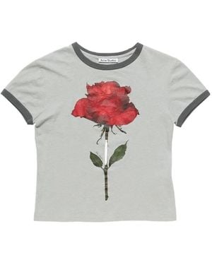 Acne Studios Rose-Print Ringer T-Shirt - Grey