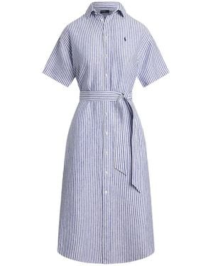 Polo Ralph Lauren Pony Embroidered Striped Dress - Blue