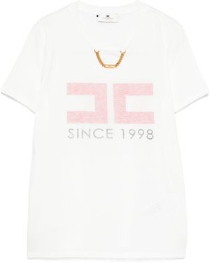 Elisabetta Franchi Logo Printed Crewneck T-Shirt - White